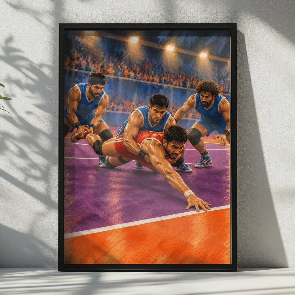 Kabaddi Sport Poster: Indian Contact Game, Stadium Action Wall Art, Blue Orange Athletic Decor, Sports Room Gift