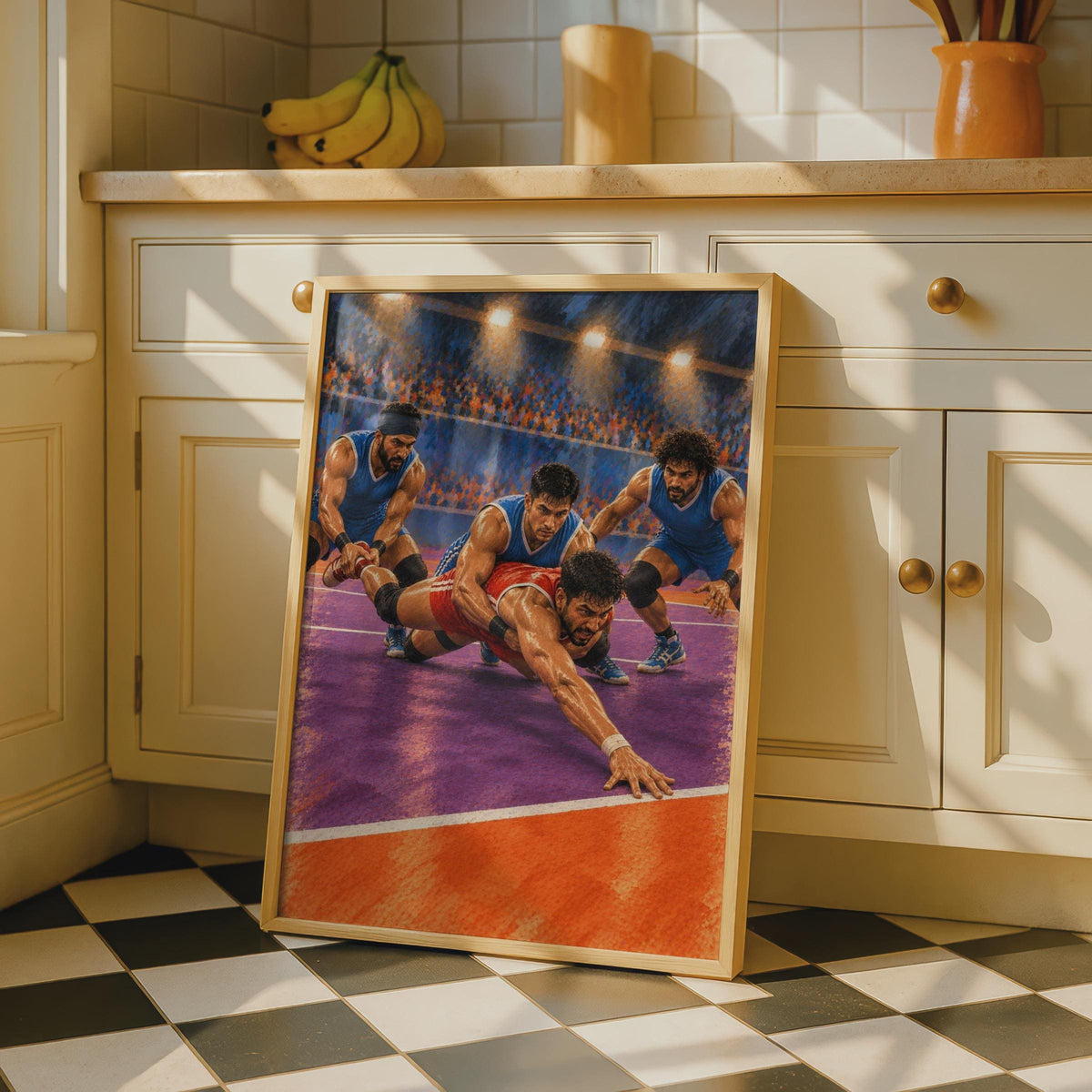 Kabaddi Sport Poster: Indian Contact Game, Stadium Action Wall Art, Blue Orange Athletic Decor, Sports Room Gift