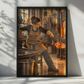Female Glassblower Workshop Poster, Artisan Kiln Art, Creative Studio Wall Art