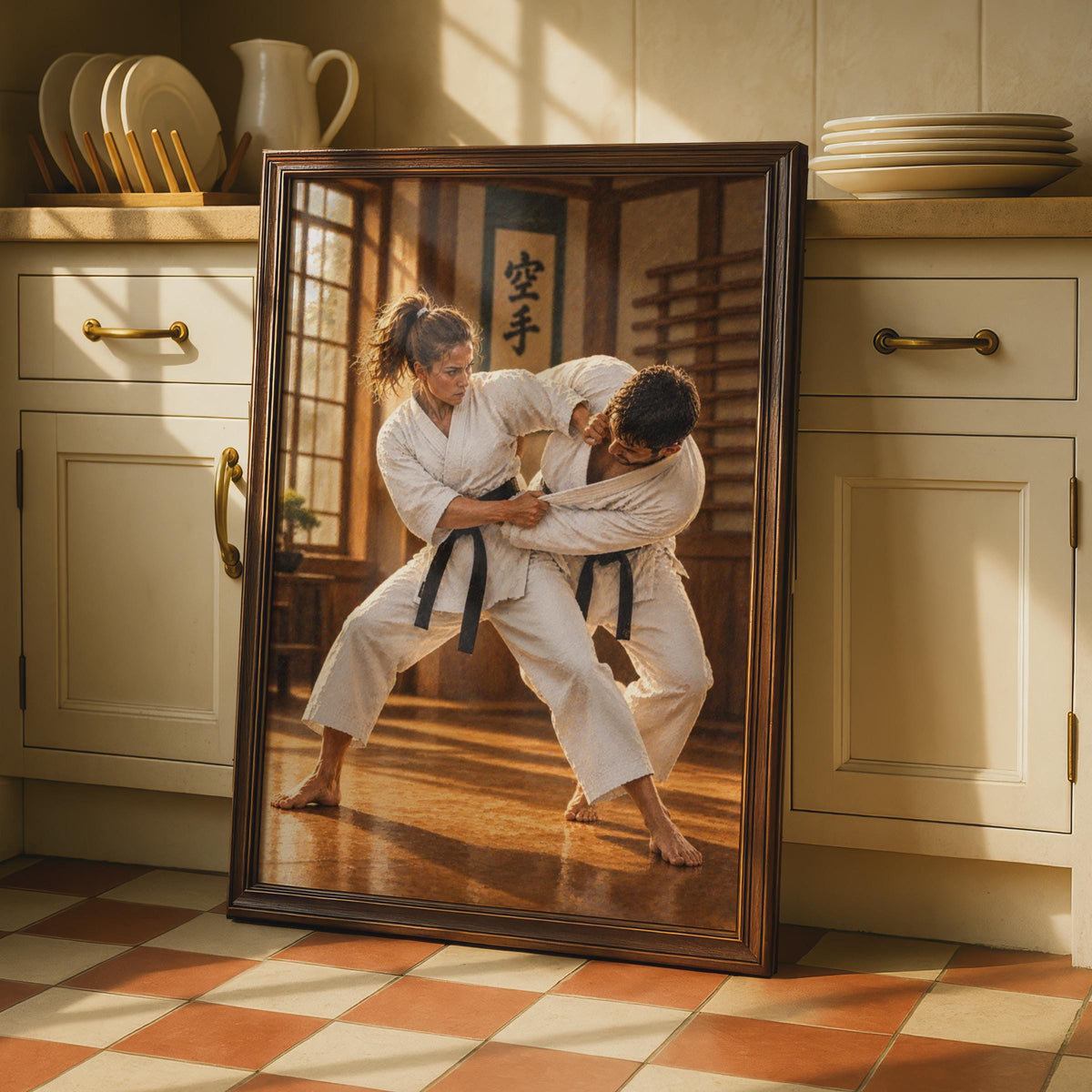 Karate Dojo Sparring Poster, Black Belt Grappling, Japanese Martial Arts Wall Art