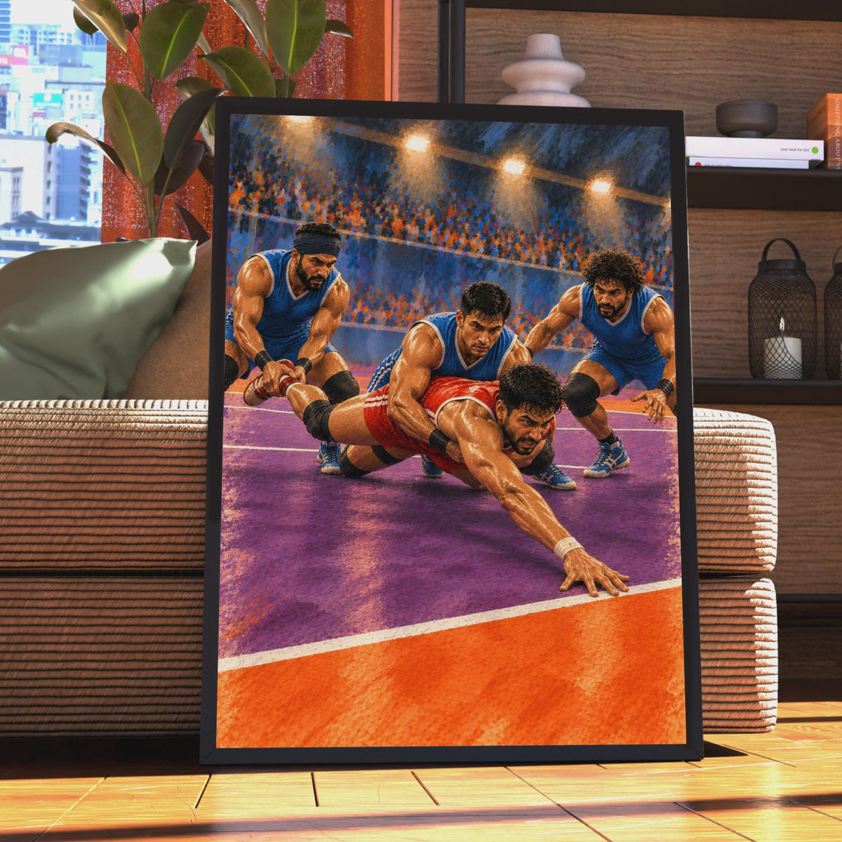 Kabaddi Sport Poster: Indian Contact Game, Stadium Action Wall Art, Blue Orange Athletic Decor, Sports Room Gift