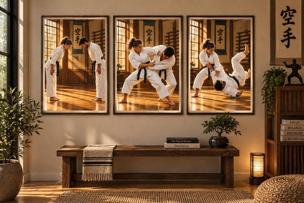 Karate Dojo Throw Poster, Black Belt Training, Japanese Kanji Decor (Print)