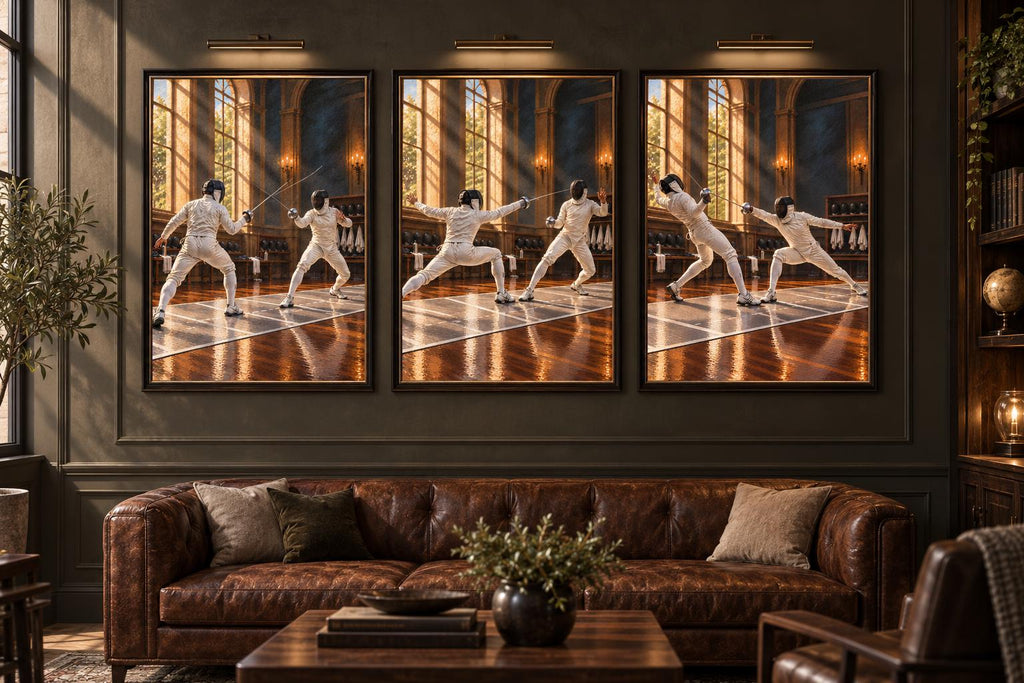 Fencing Duel Poster, Classical Salle Art, Epee Sport Wall Art, Fencer Gift, Olympic Fencing Painting Style, Sport Hobby Room 