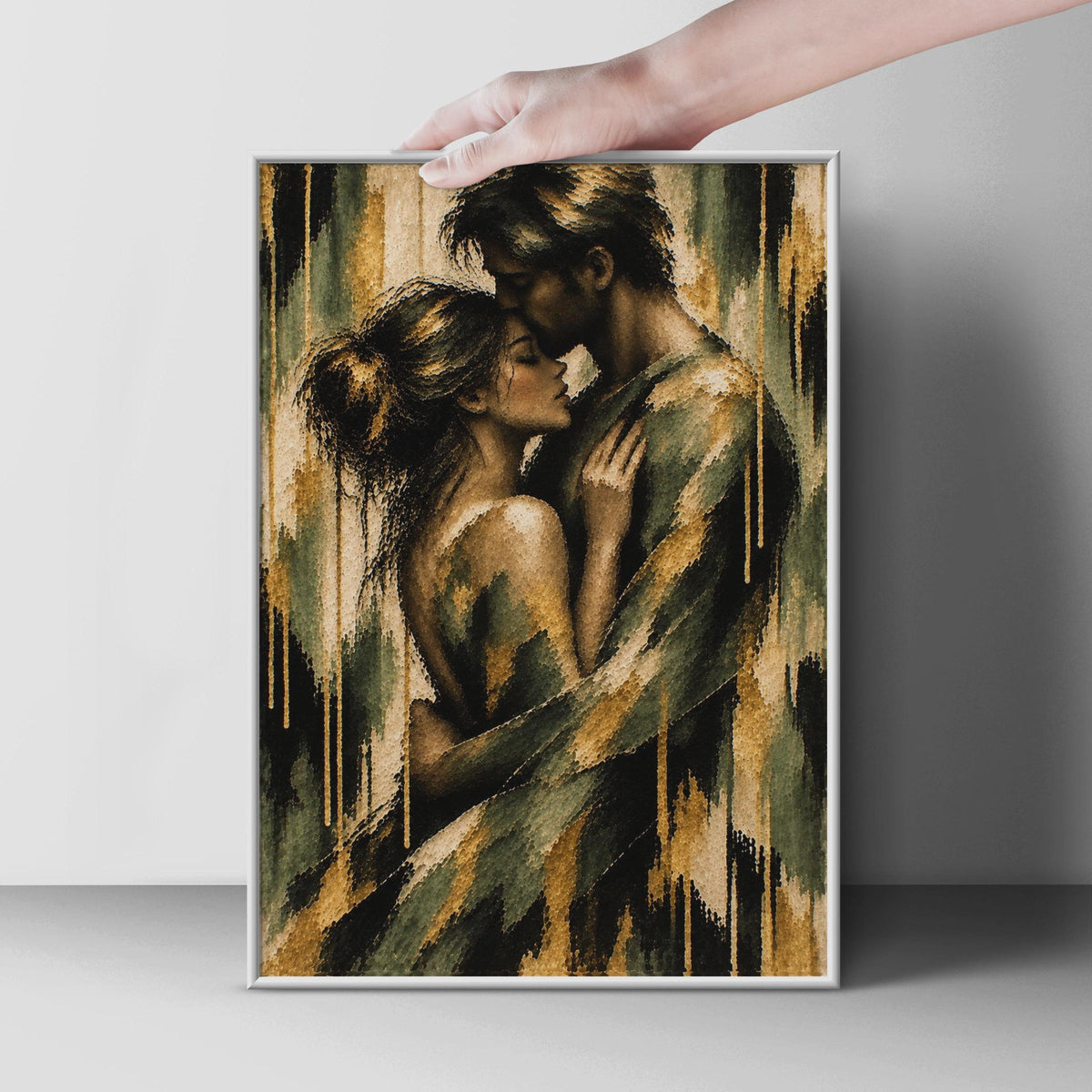 Romantic Couple Embrace Poster, Gold Black Mosaic Art Print, Bedroom Decor
