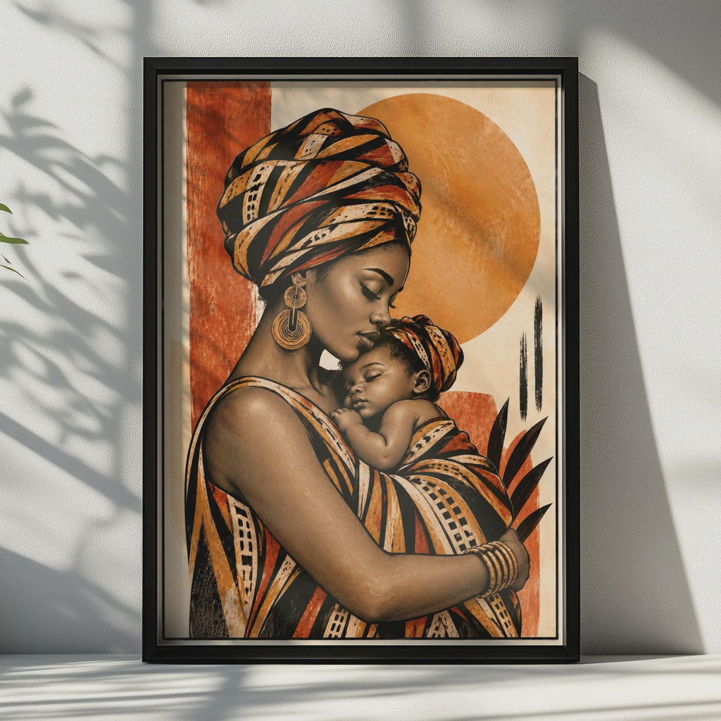African Mother and Baby Poster, Terracotta Nursery Art, Afrocentric Home Decor (Printed Poster)