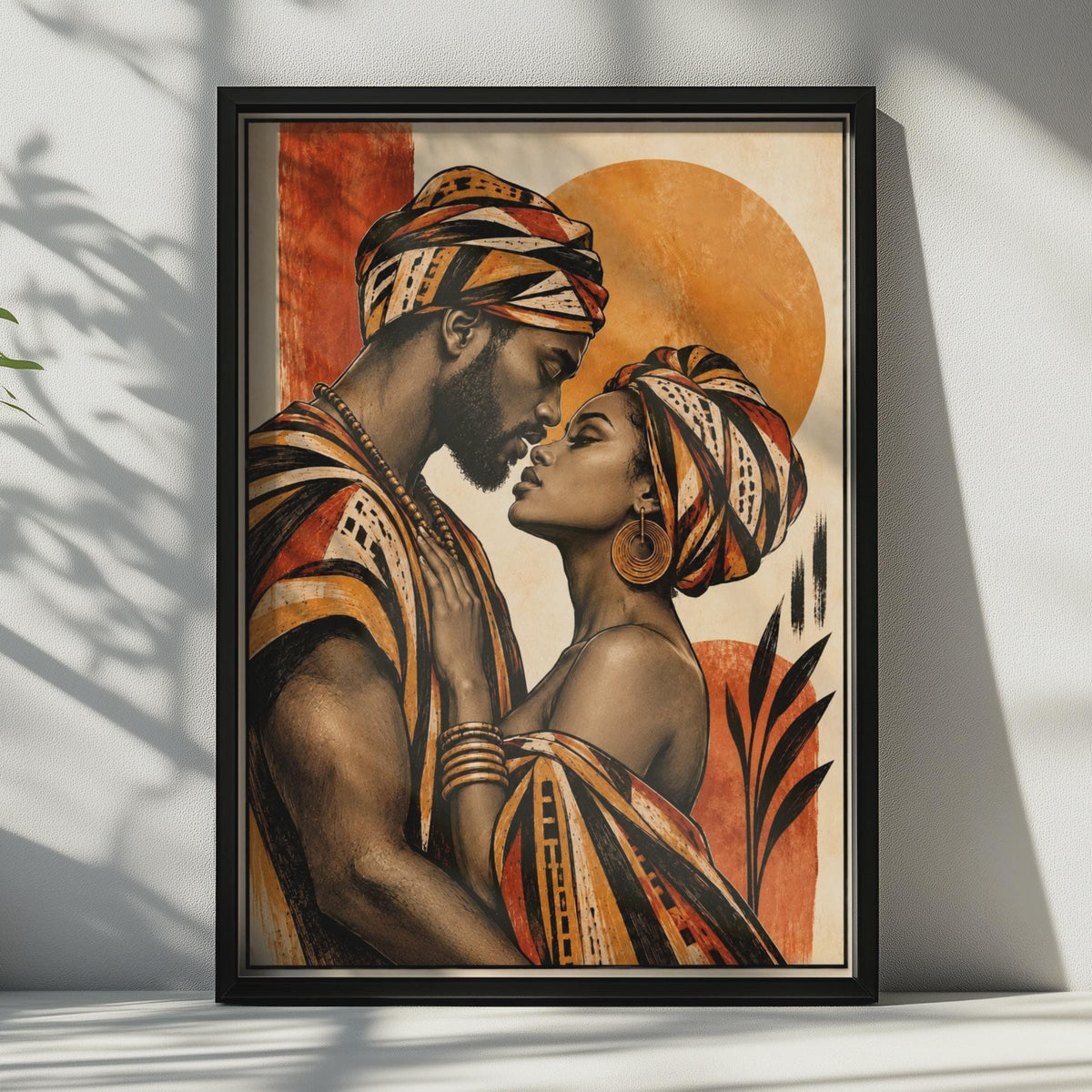 African Couple Love Poster, Afrocentric Romance Art Print, Terracotta Black Decor