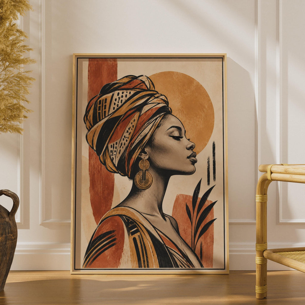 African Woman Head Wrap Poster, Boho Terracotta Wall Art, Black Woman Portrait Print (Physical)