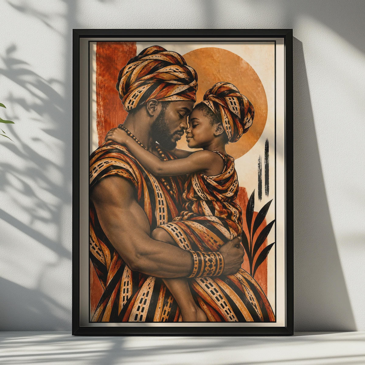 African Father Daughter Kente Print, Afrocentric Wall Art, Terracotta Family Poster