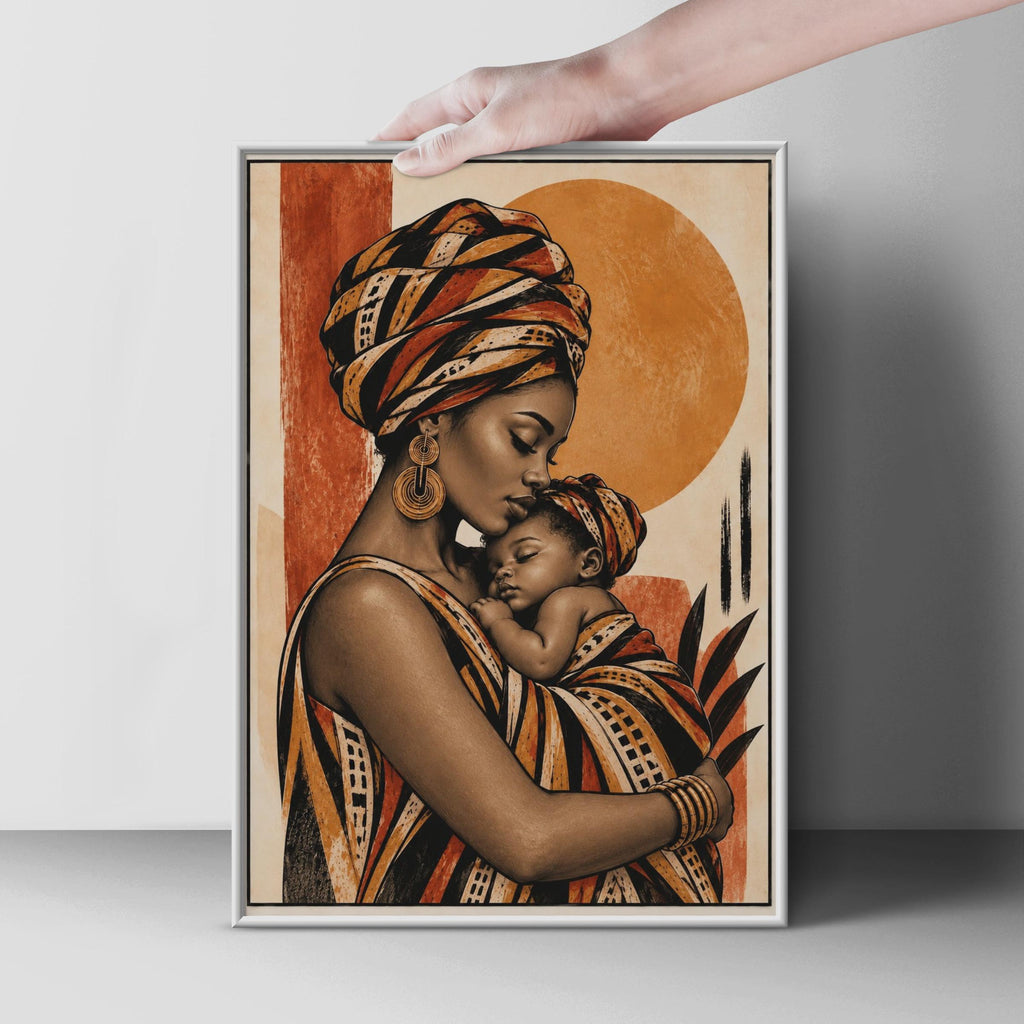 African Mother and Baby Poster, Terracotta Nursery Art, Afrocentric Home Decor (Printed Poster)