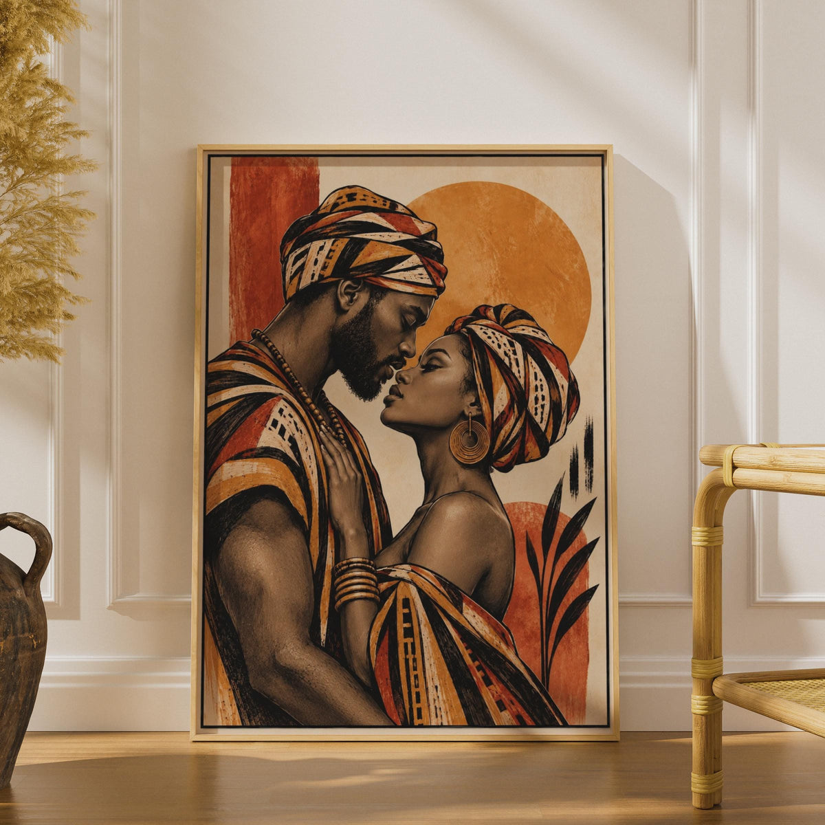African Couple Love Poster, Afrocentric Romance Art Print, Terracotta Black Decor