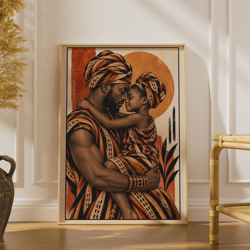 African Father Daughter Kente Print, Afrocentric Wall Art, Terracotta Family Poster