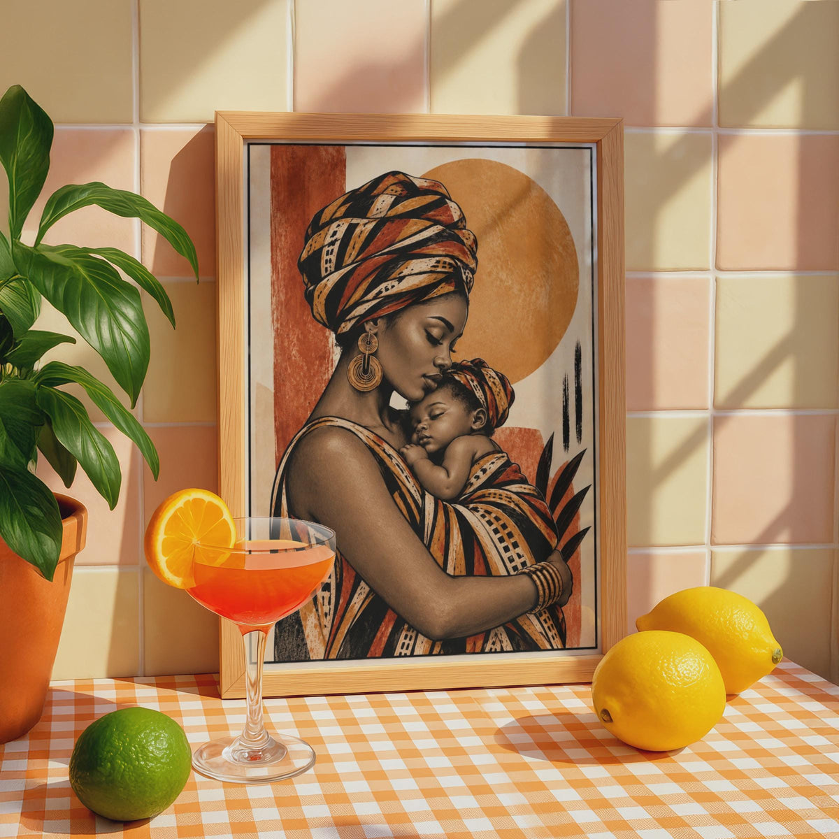African Mother and Baby Poster, Terracotta Nursery Art, Afrocentric Home Decor (Printed Poster)
