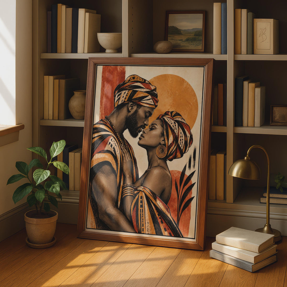African Couple Love Poster, Afrocentric Romance Art Print, Terracotta Black Decor