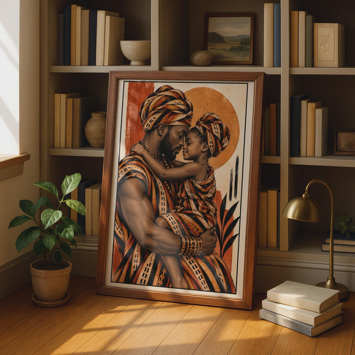 African Father Daughter Kente Print, Afrocentric Wall Art, Terracotta Family Poster