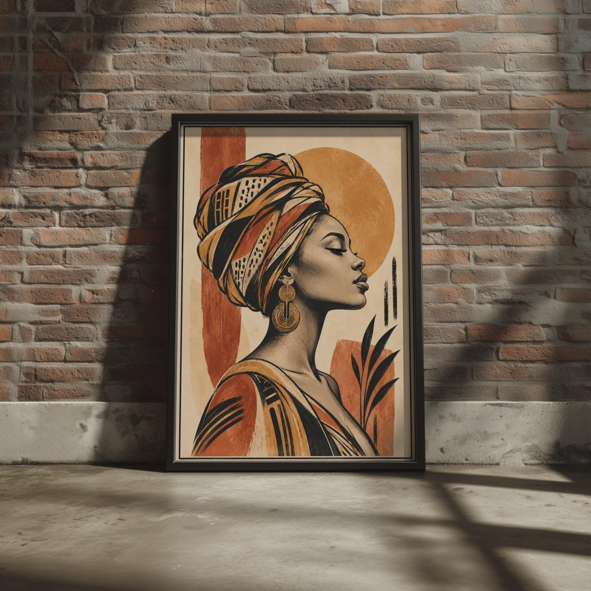 African Woman Head Wrap Poster, Boho Terracotta Wall Art, Black Woman Portrait Print (Physical)