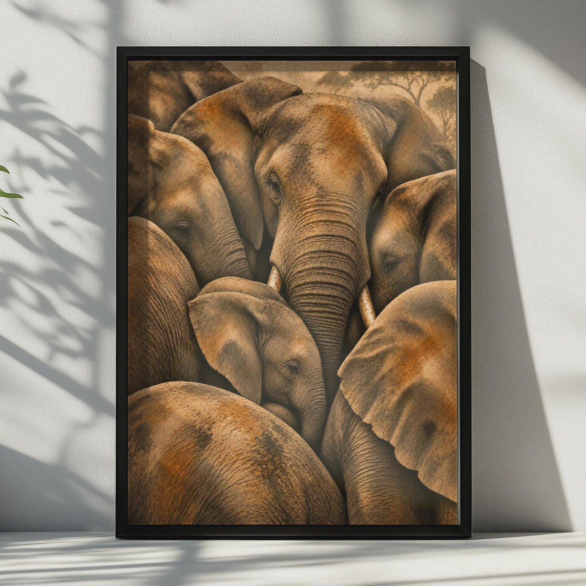 African Elephant Herd Poster, Wildlife Wall Art, Earthy Tones Nature Decor