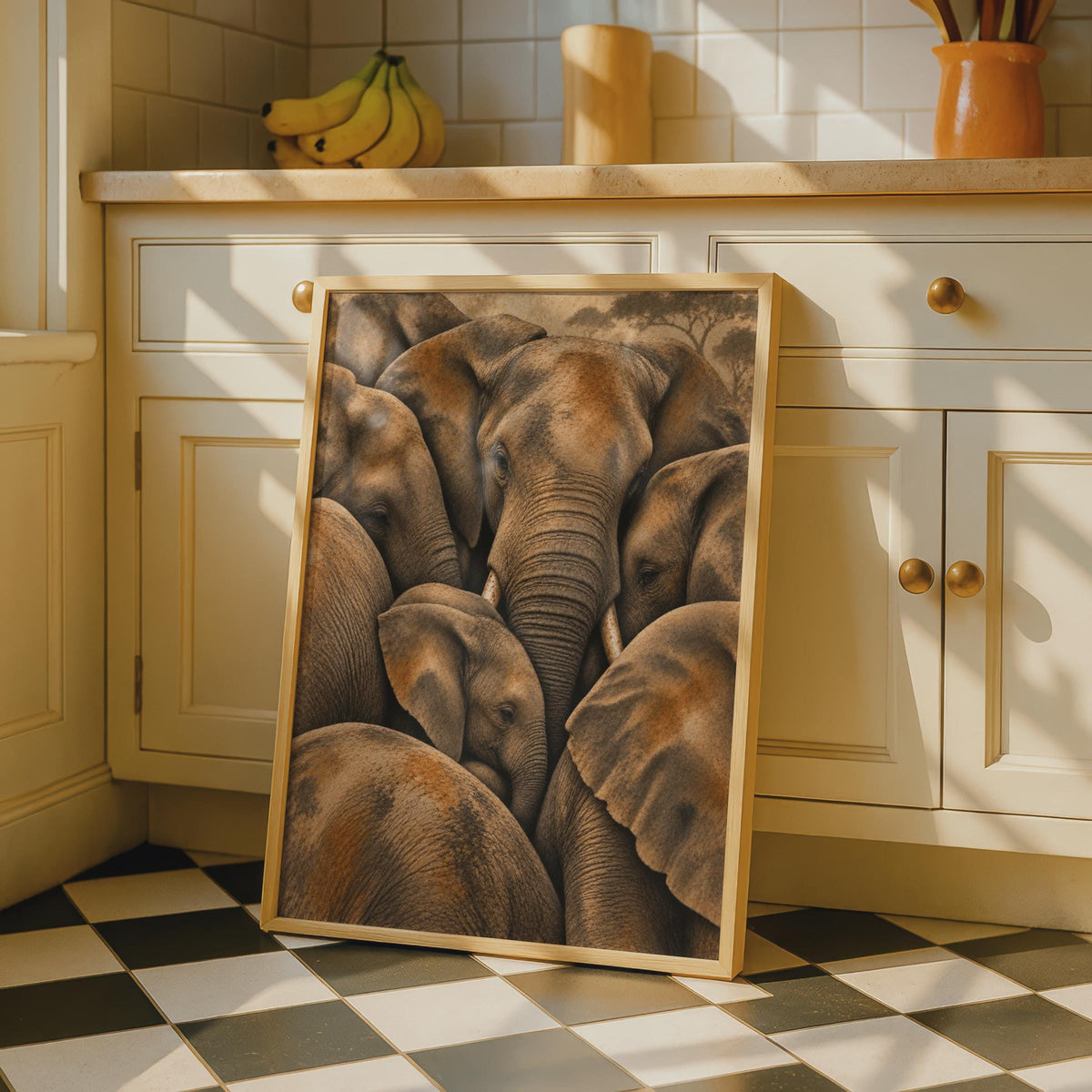 African Elephant Herd Poster, Wildlife Wall Art, Earthy Tones Nature Decor
