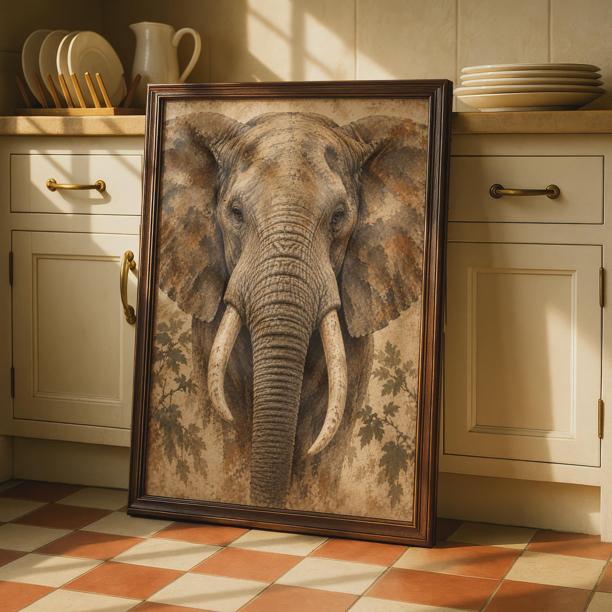 African Elephant Portrait Poster, Earthy Tones, Safari Decor