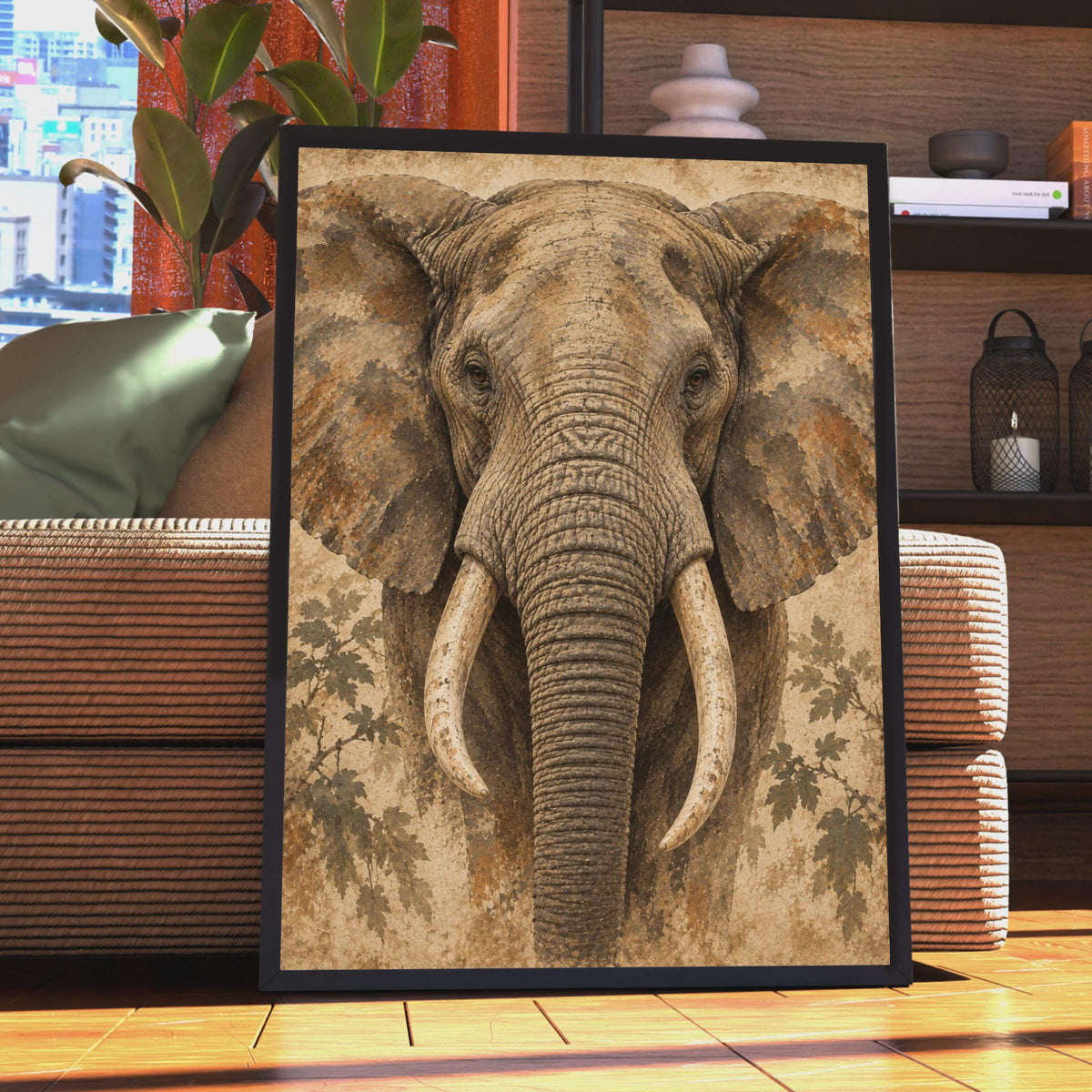 African Elephant Portrait Poster, Earthy Tones, Safari Decor