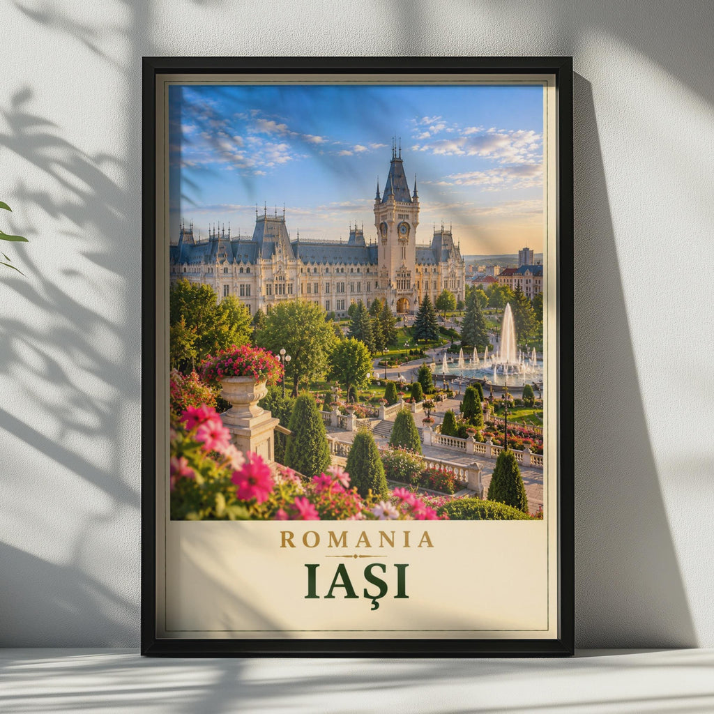 Iasi Romania Travel Poster, Palace of Culture, Eastern Europe Architecture (Print)