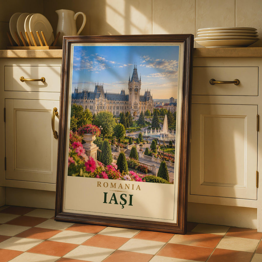 Iasi Romania Travel Poster, Palace of Culture, Eastern Europe Architecture (Print)