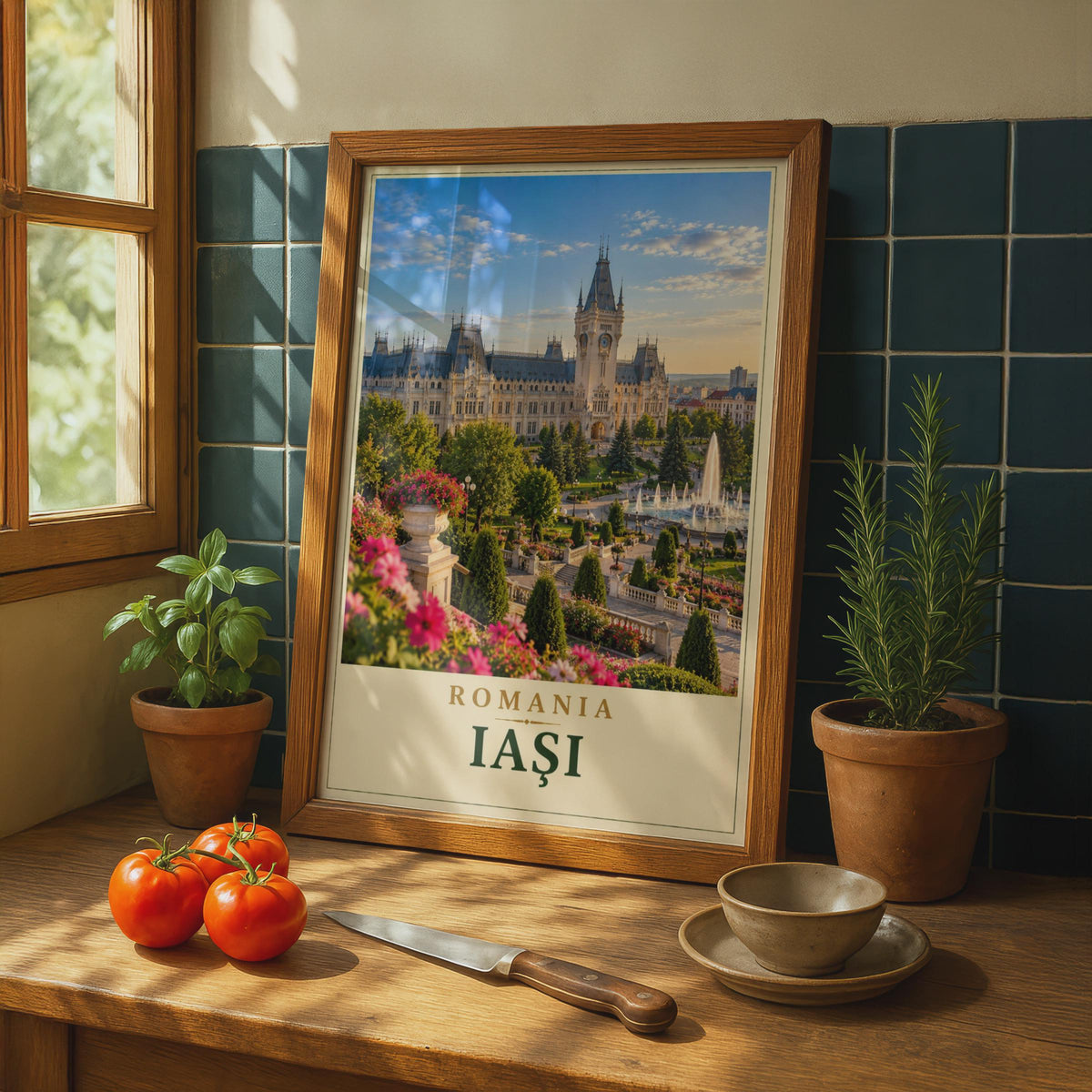 Iasi Romania Travel Poster, Palace of Culture, Eastern Europe Architecture (Print)