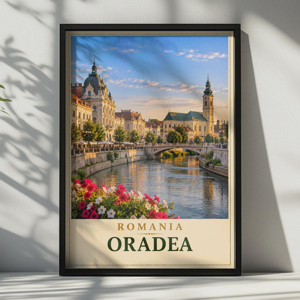 Oradea Romania Travel Poster, Crisul Repede River, Art Nouveau Architecture (Printed to Order)
