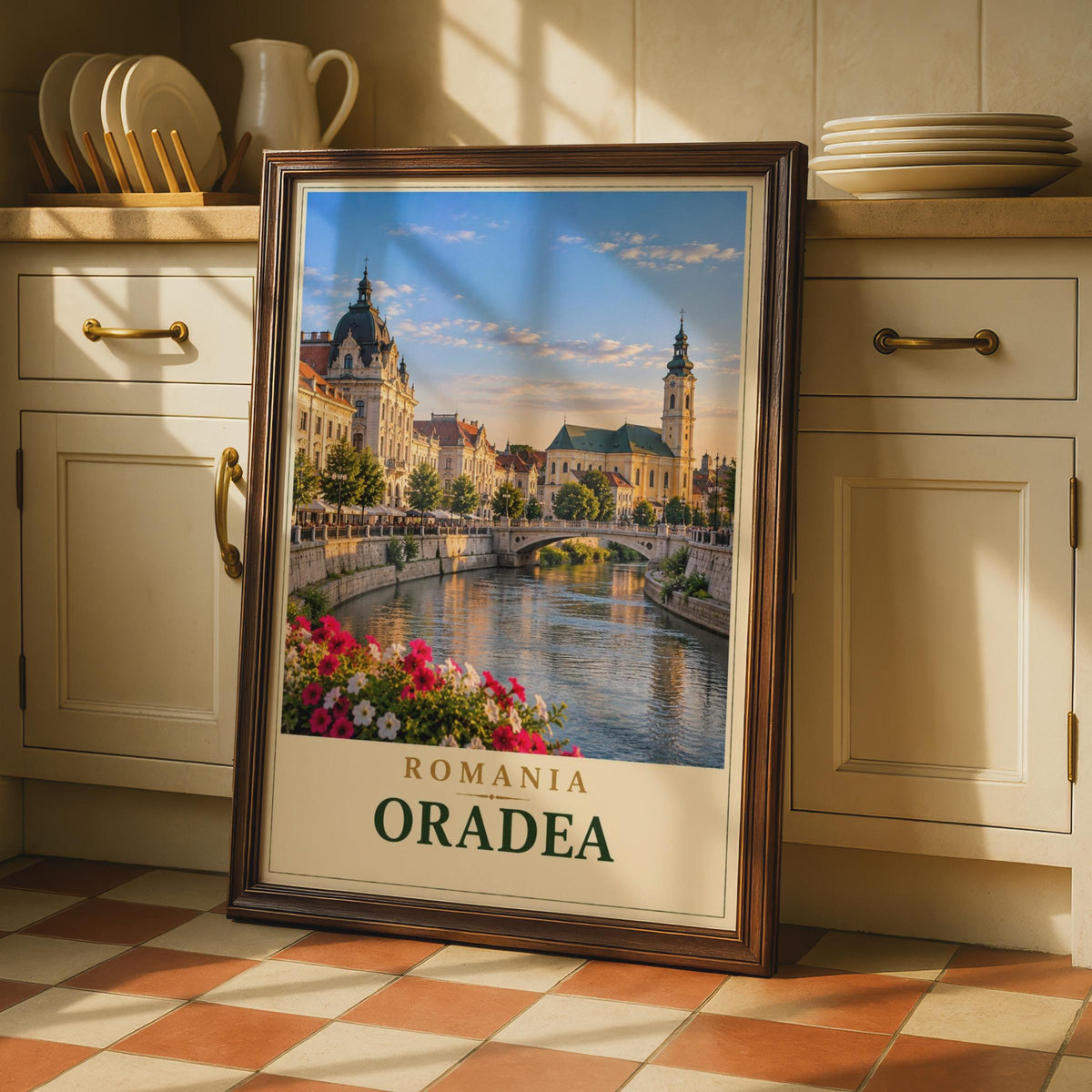 Oradea Romania Travel Poster, Crisul Repede River, Art Nouveau Architecture (Printed to Order)