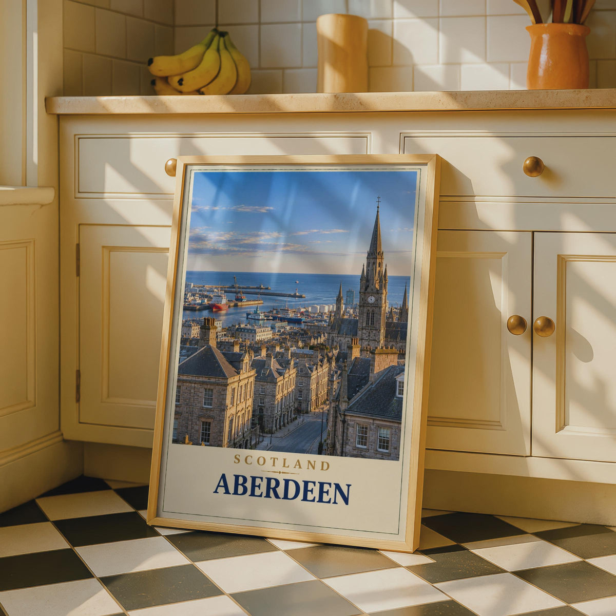 Aberdeen Scotland Travel Poster, Gothic Clock Tower, Harbour View, North Sea (Print)