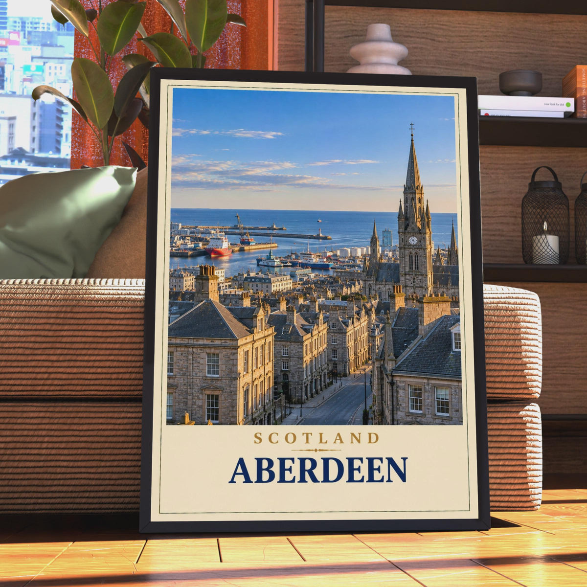 Aberdeen Scotland Travel Poster, Gothic Clock Tower, Harbour View, North Sea (Print)