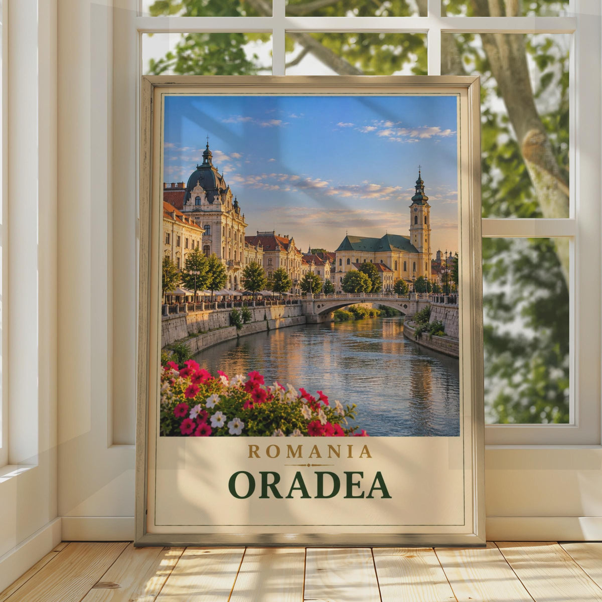 Oradea Romania Travel Poster, Crisul Repede River, Art Nouveau Architecture (Printed to Order)