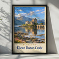 Eilean Donan Castle Scotland Travel Poster, Highland Loch Print, Vintage Style Wall Art