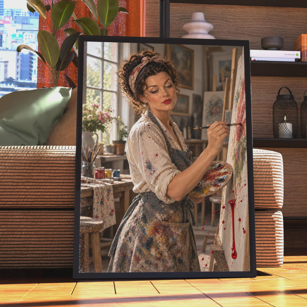 Optical Illusion Painter Woman Poster, Trompe L'oeil Paint Splatter Art Print (Physical)