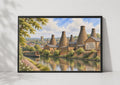 Stoke-on-Trent Bottle Kilns Watercolour Poster, Staffordshire Canal Landscape Print