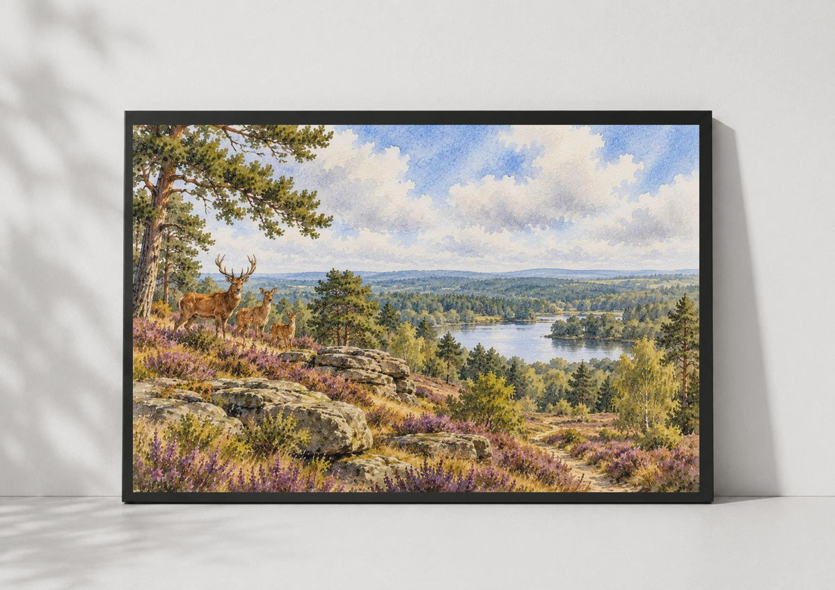 Cannock Chase, Staffordshire Landscape Watercolour Countryside Wall Art, Nature Reservoir View, Wildlife Scenic