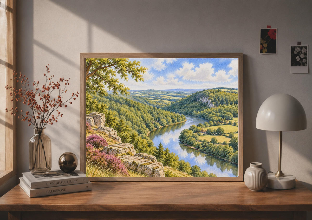 Symonds Yat River Wye Watercolour Poster, English Countryside Landscape Print
