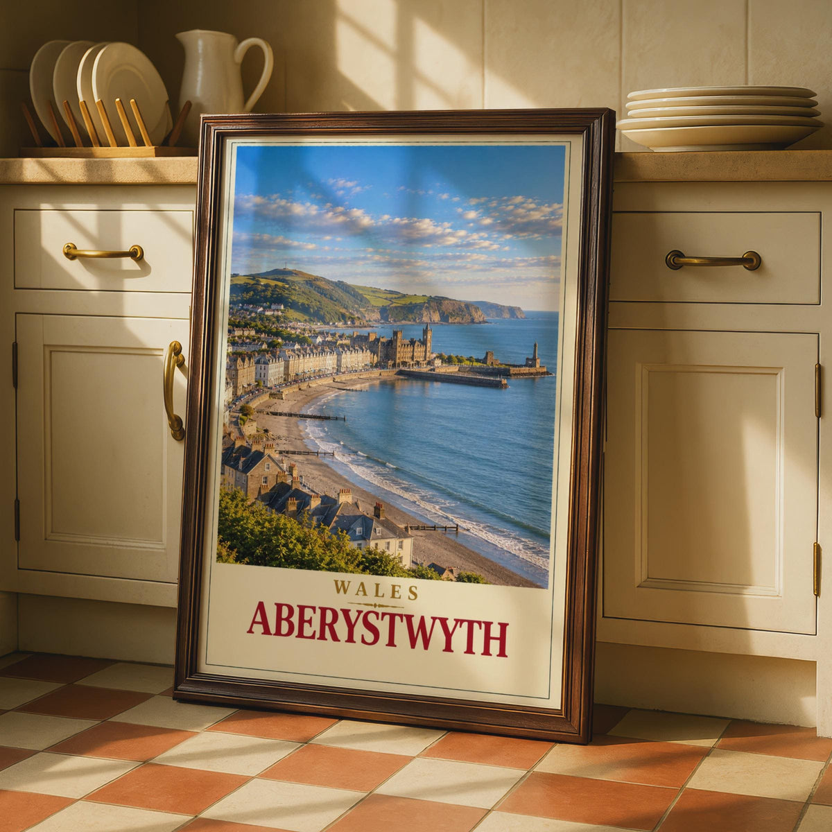 Aberystwyth Wales Travel Poster, Retro Seaside Town Wall Art (Print)