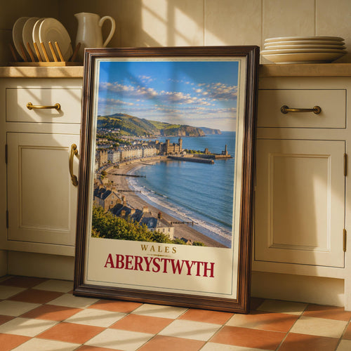 Aberystwyth Wales Travel Poster, Retro Seaside Town Wall Art (Print)
