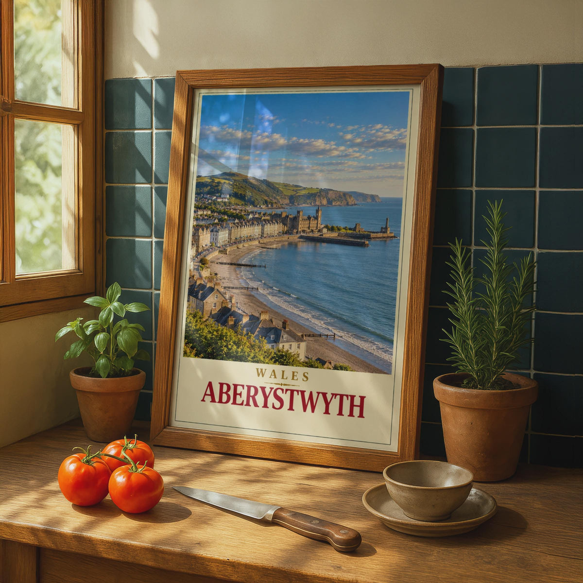 Aberystwyth Wales Travel Poster, Retro Seaside Town Wall Art (Print)