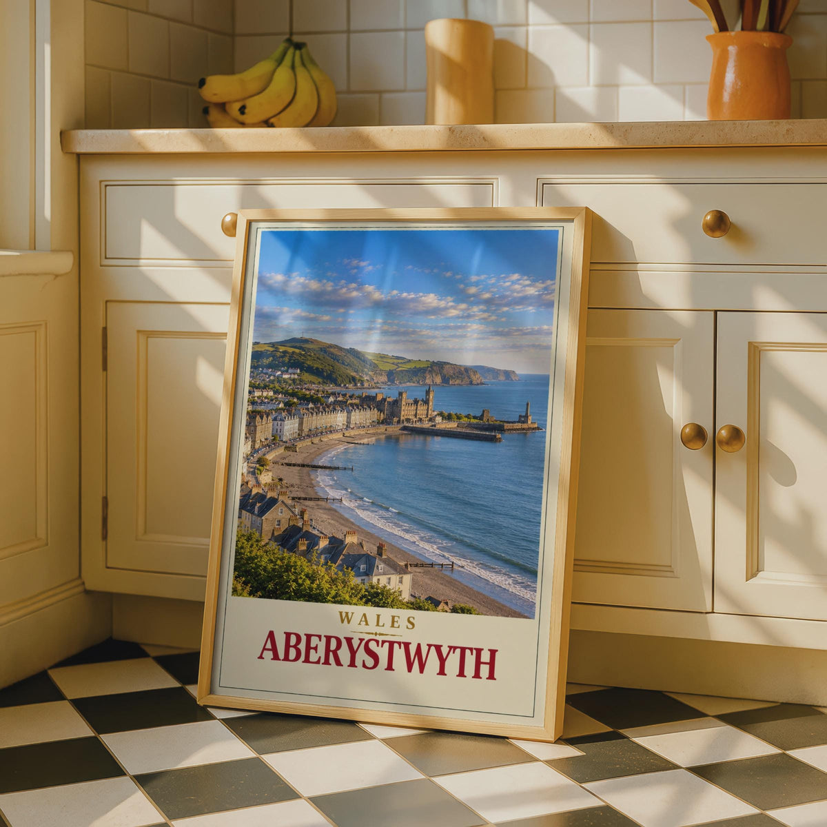 Aberystwyth Wales Travel Poster, Retro Seaside Town Wall Art (Print)