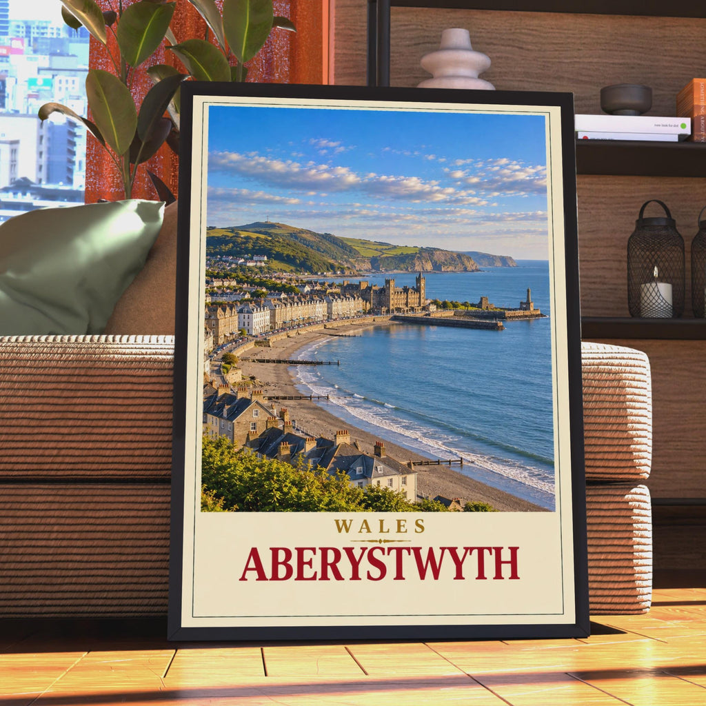 Aberystwyth Wales Travel Poster, Retro Seaside Town Wall Art (Print)