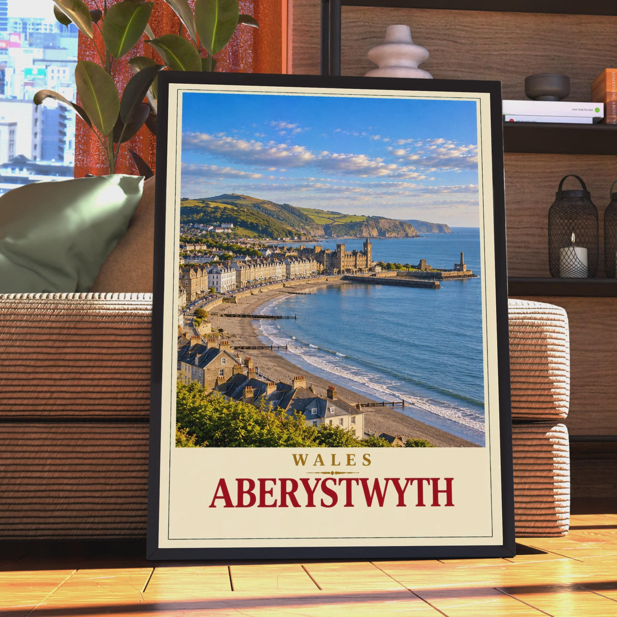 Aberystwyth Wales Travel Poster, Retro Seaside Town Wall Art (Print)