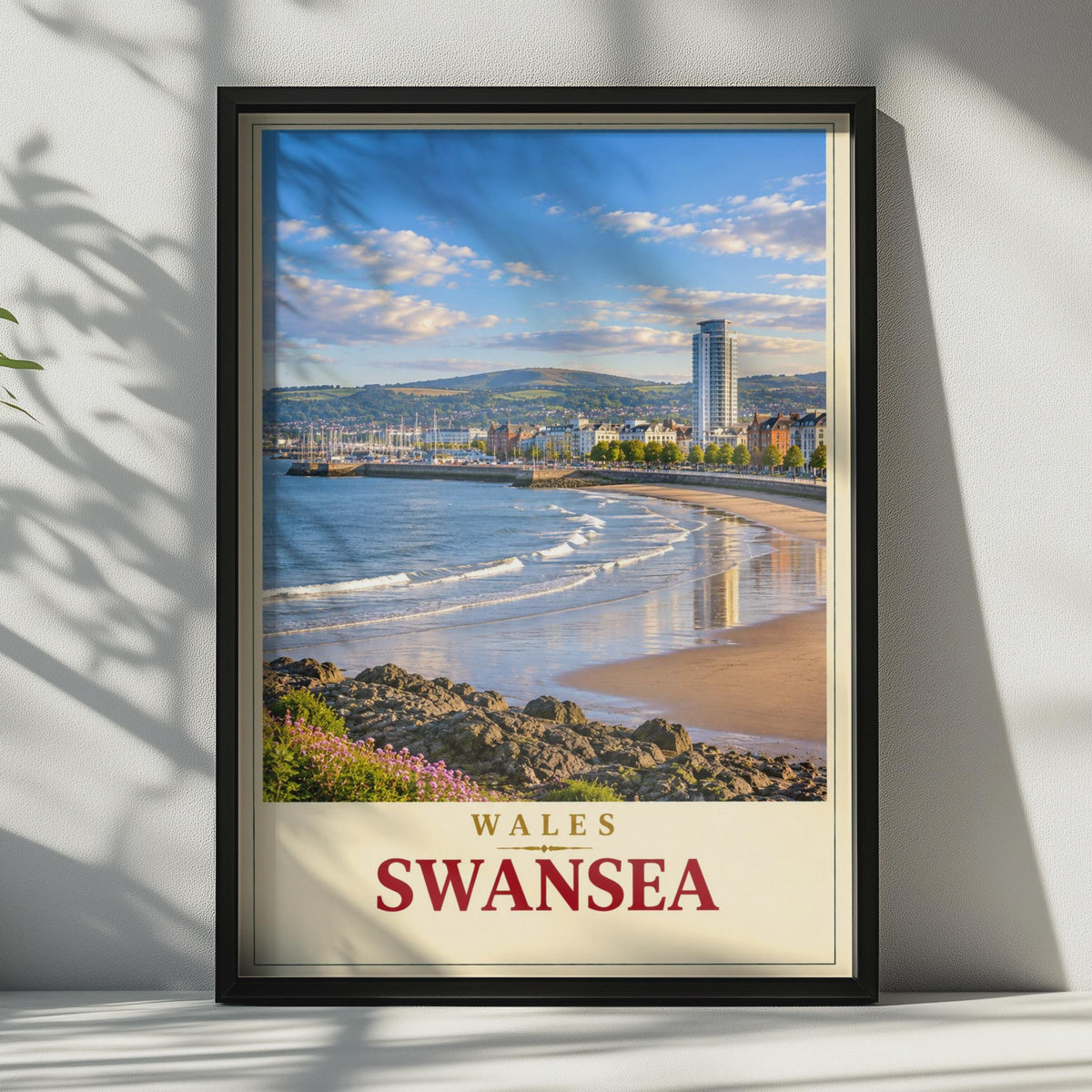 Swansea Bay Travel Poster, Welsh Coastal City Print, Vintage Style Wall Art