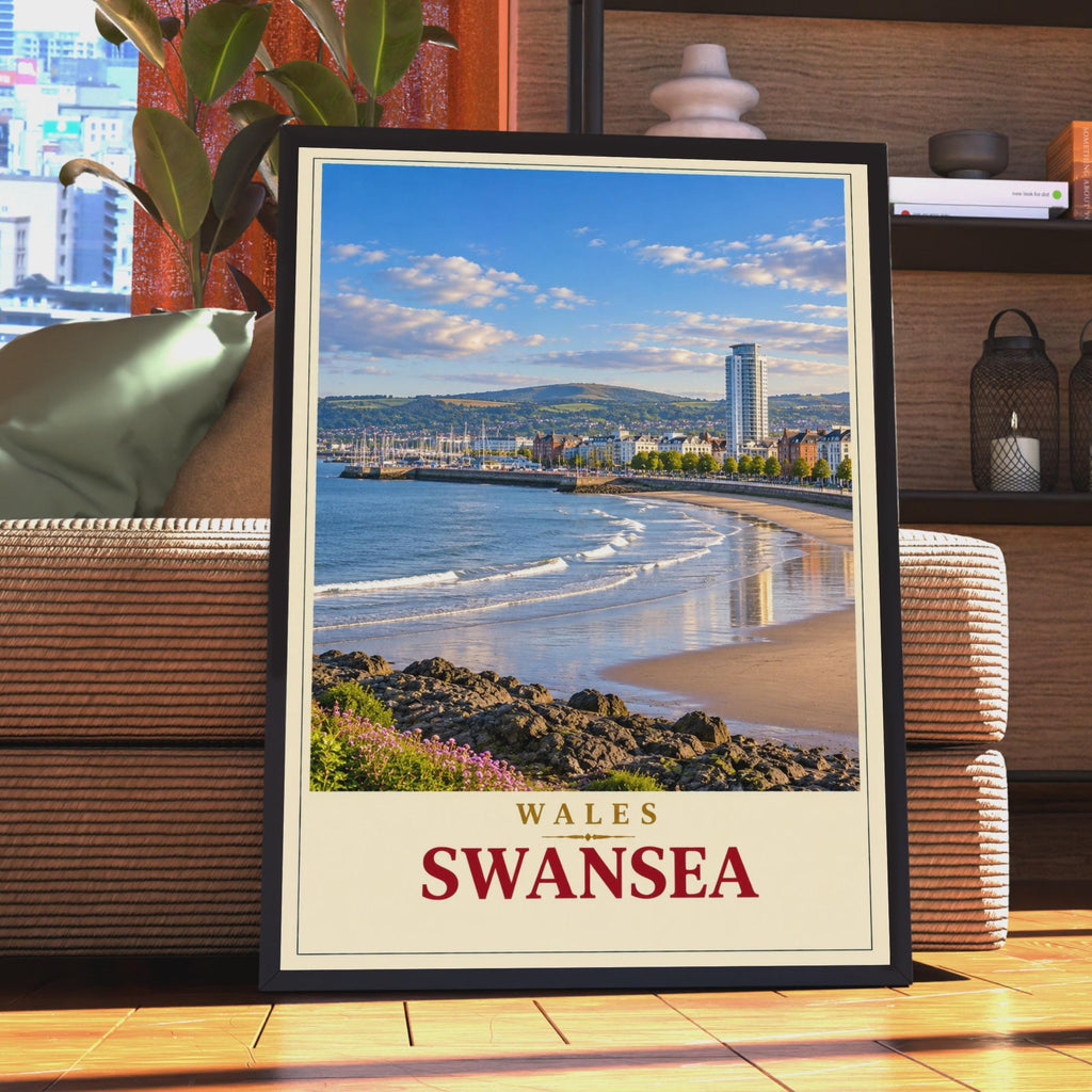 Swansea Bay Travel Poster, Welsh Coastal City Print, Vintage Style Wall Art