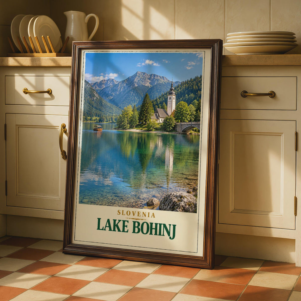 Lake Bohinj Travel Poster, Julian Alps, Slovenia Church Print (Wall Art)
