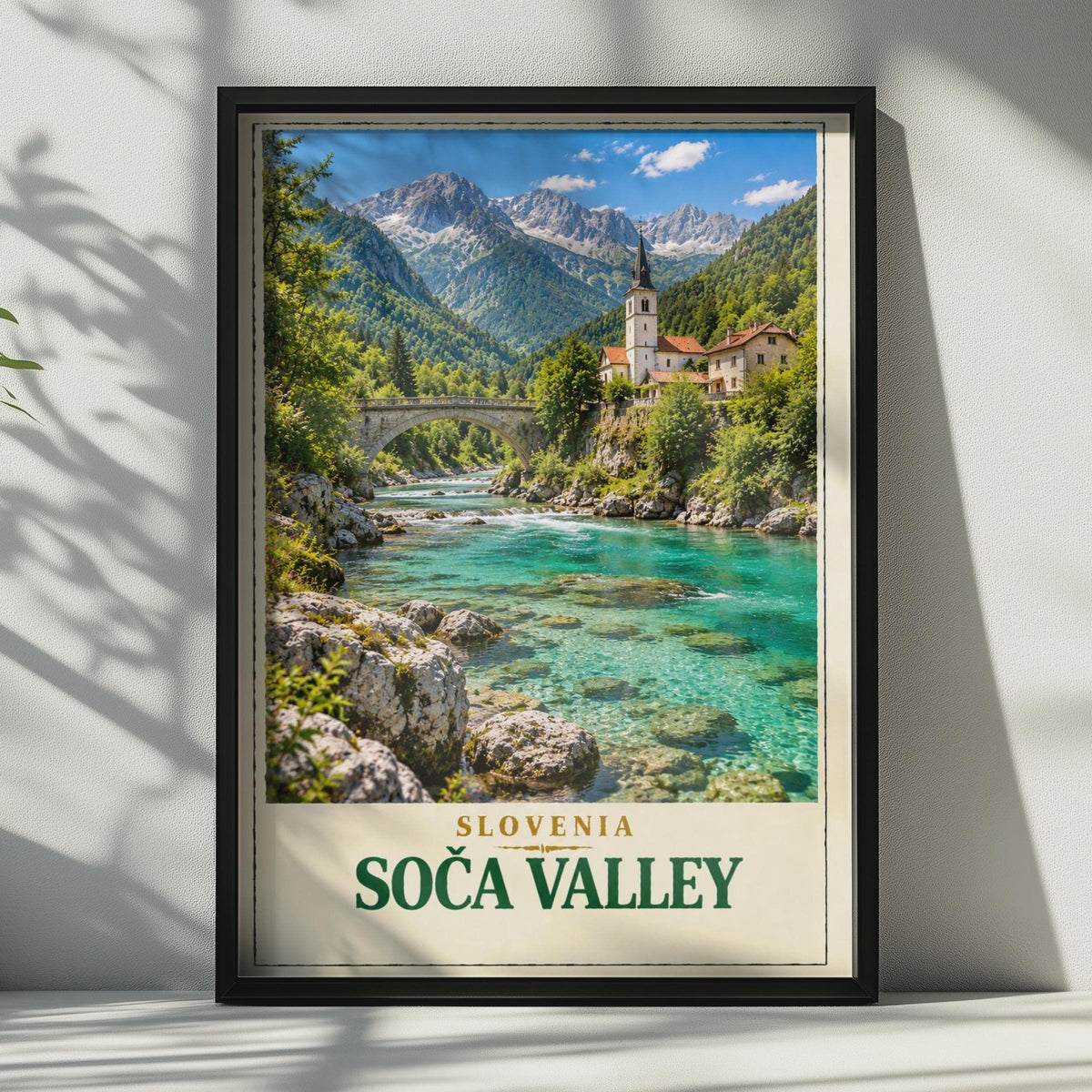Soca Valley Slovenia Travel Poster, Turquoise River, Julian Alps Village Art (Print)