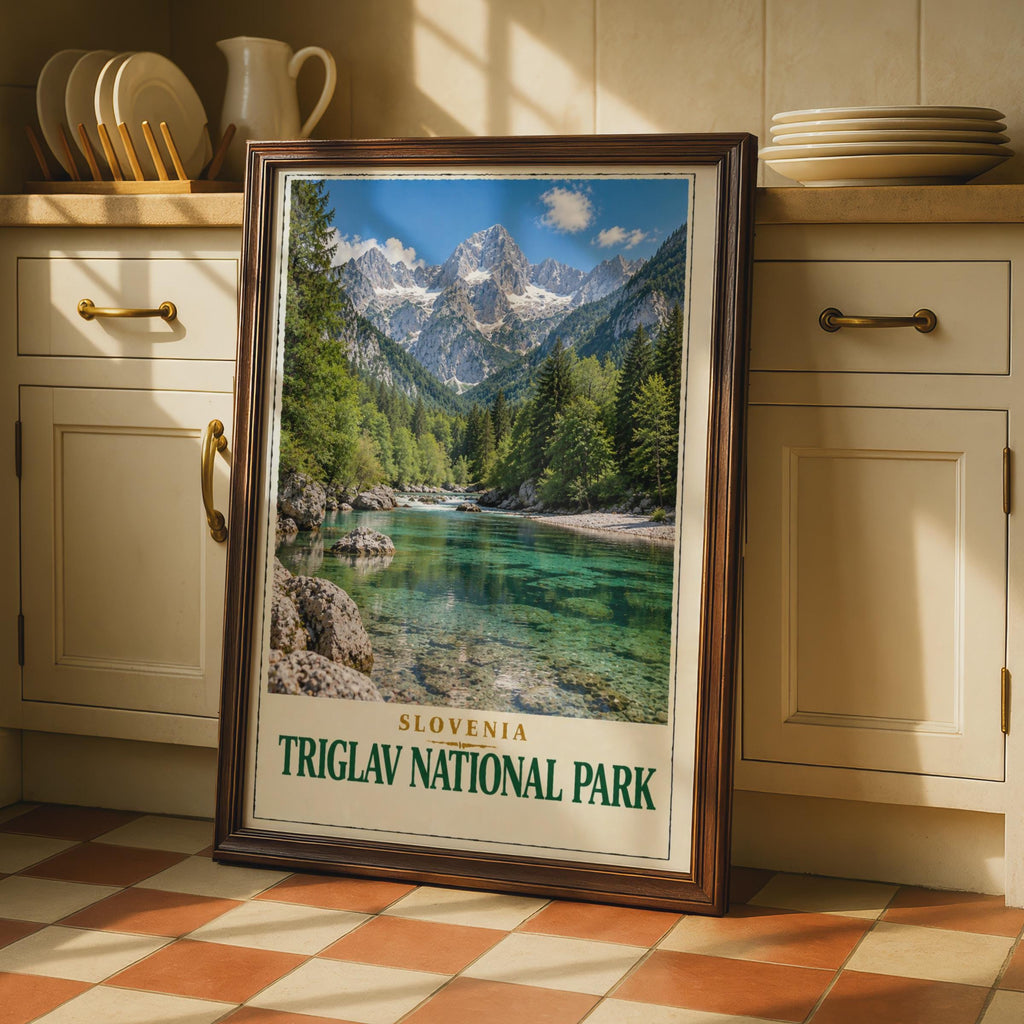 Triglav National Park Poster, Slovenia Alpine River Landscape, Vintage Travel Art (Printed)