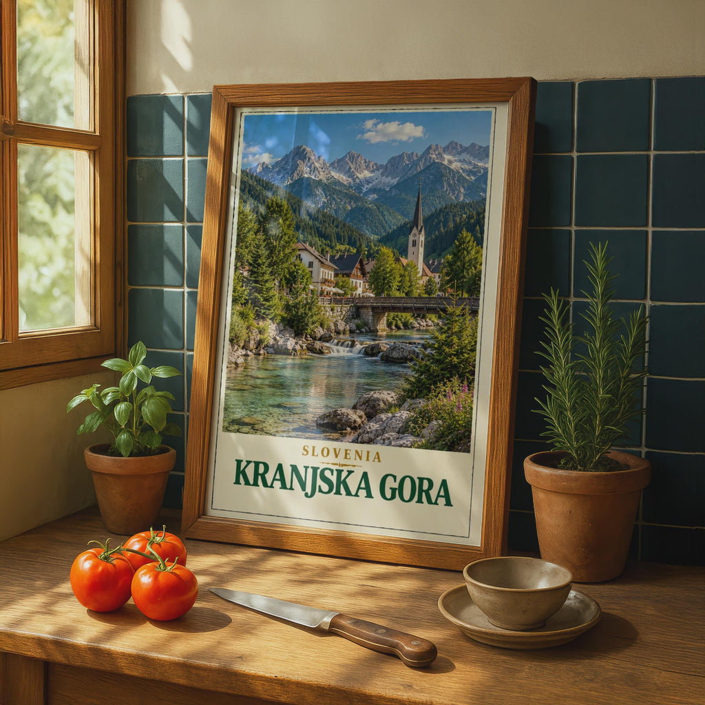 Kranjska Gora Slovenia Travel Poster, Alpine Village Wall Art, Julian Alps Mountain Print