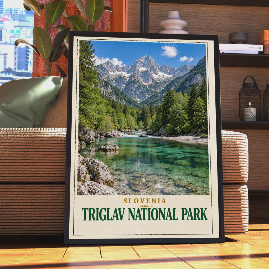 Triglav National Park Poster, Slovenia Alpine River Landscape, Vintage Travel Art (Printed)