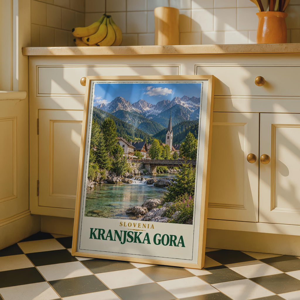 Kranjska Gora Slovenia Travel Poster, Alpine Village Wall Art, Julian Alps Mountain Print